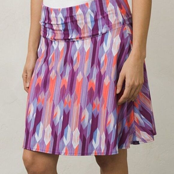 Prana Taj Purple Chevron Print Wide Waist Pull On Skirt Sz - Picture 1 of 6